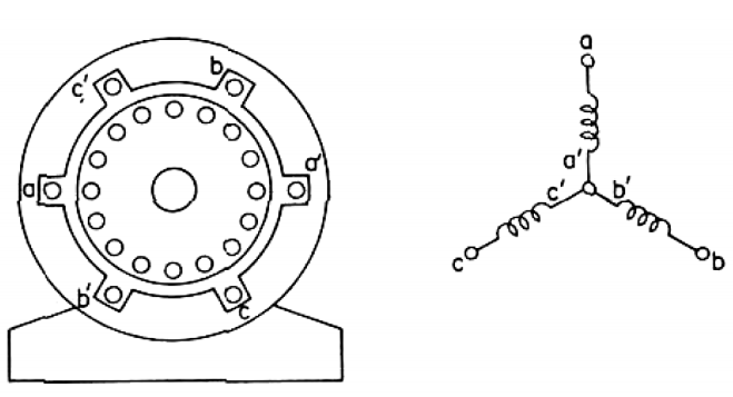 Three-Phase Induction Motor Showing Stator,Rotor,and Schematic Representation of Y-Connected Stator Winding. Three-Phase Induction Motor Showing Stator,Rotor,and Schematic Representation of Y-Connected Stator Winding.